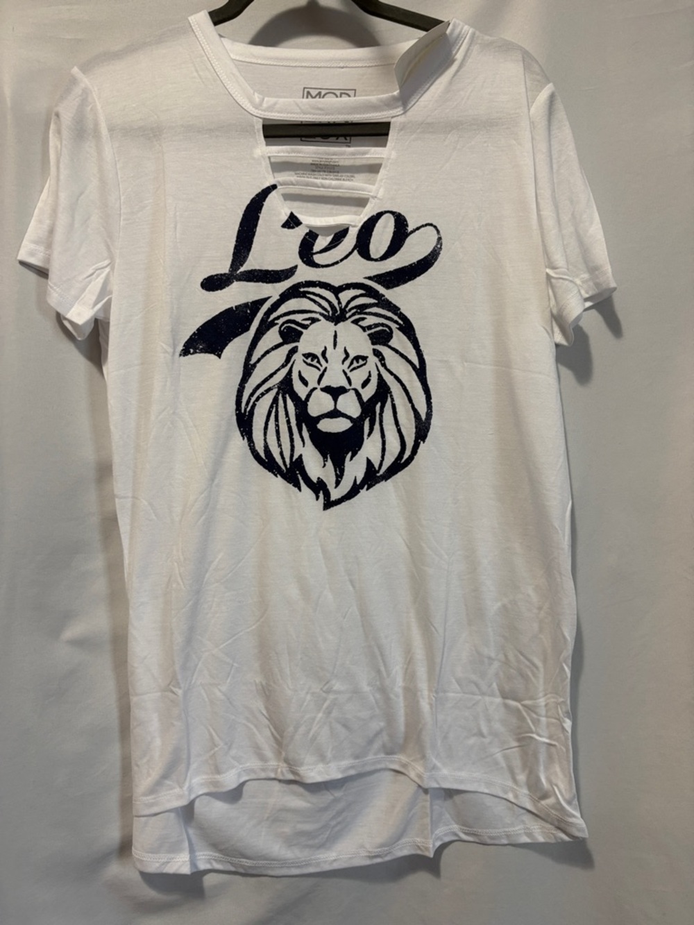 Modern Lux White Short Sleeve Tee with Navy Leo Lion Graphic